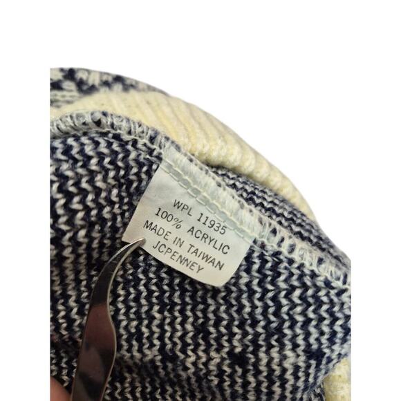 60s JC Penny Classic Styling Sweater The Mens Shop Cream/Blue/Tan Men L Acrylic - Picture 9 of 10